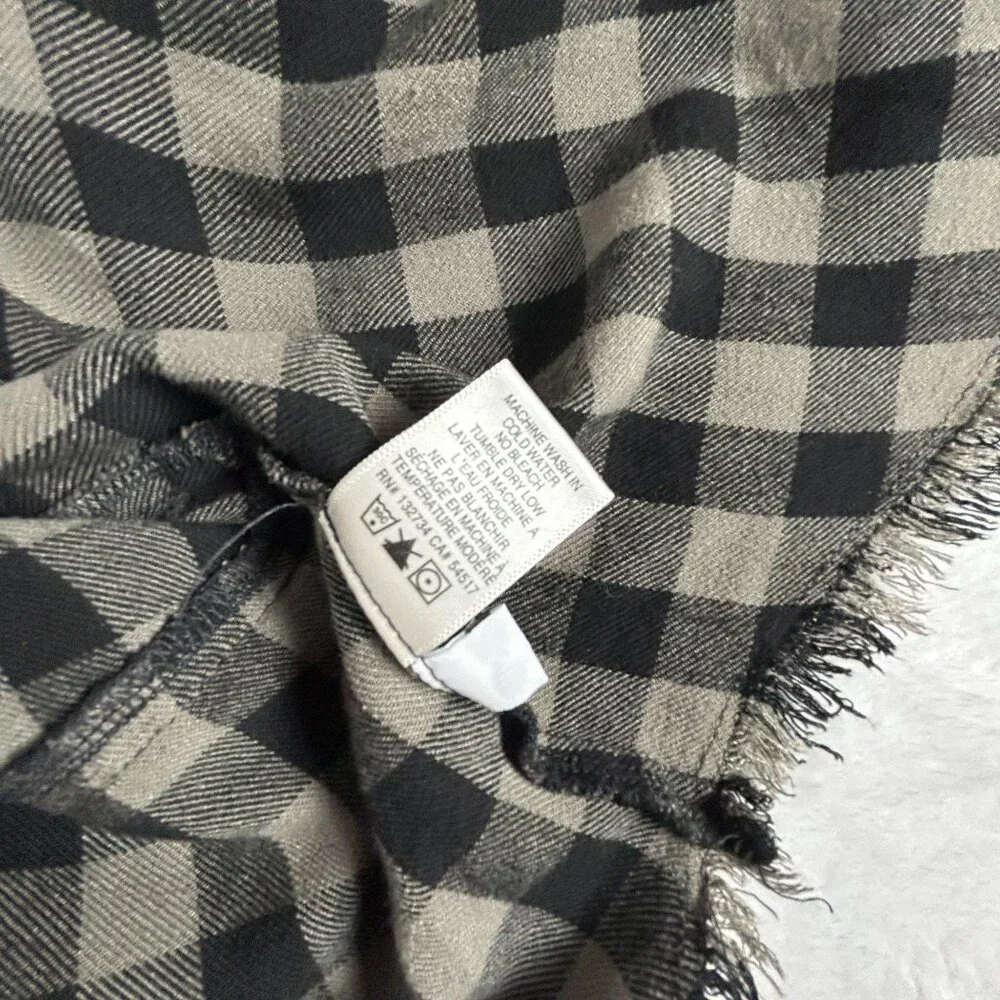 Cloth & Stone Womens Gray Black Checkered Fringe Trim Button Down Shirt Small - Picture 5 of 8